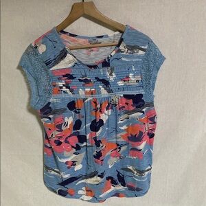 Hannah Blue and Pink Smocked Cap Sleeve Blouse